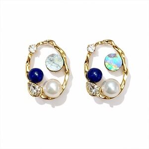 Elegant Gold and Blue Pearl Earrings